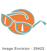 #29422 Royalty-Free Cartoon Clip Art Of A Pair Of Orange And Green Sunglasses Over An Orange Circle