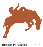 #29424 Royalty-Free Cartoon Clip Art Of A Brown Silhouette Of A Cowboy Riding A Bucking Bronco In A Rodeo