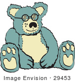 #29453 Royalty-Free Cartoon Clip Art Of A Blue And Tan Stuffed Teddy Bear Wearing Glasses