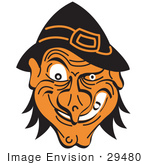 #29480 Royalty-Free Cartoon Clip Art Of An Evil Warty Halloween Witch’S Face Grinning