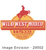 #29502 Royalty-Free Cartoon Clip Art Of A Vintage Wild West Rodeo Advertisement With A Cowboy Riding A Bucking Bronco
