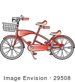 #29508 Royalty-Free Cartoon Clip Art Of A Brand New Red Tandem Bicycle With A Basket On The Front