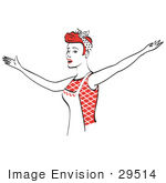 #29514 Royalty-Free Cartoon Clip Art Of A Red Haired Housewife Or Maid Woman Singing And Dancing While Wearing An Apron