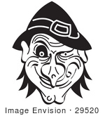 #29520 Royalty-Free Cartoon Clip Art Of An Evil Warty Halloween Witch’S Face Grinning Black And White