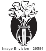 #29584 Royalty-Free Cartoon Clip Art Of A Bunch Of Cream Calla Lilies In A Clear Glass Vase Over A Blue Oval On Easter