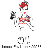 #29588 Royalty-Free Cartoon Clip Art Of A Happy Woman In An Apron Holding Up A Bottle Of Cooking Oil With Text