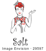 #29597 Royalty-Free Cartoon Clip Art Of A Happy Red Haired Woman Using A Salt Shaker While Cooking With Text