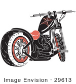 #29613 Royalty-Free Cartoon Clip Art Of A Black Motorcycle With Spider Web Accents