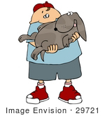 #29721 Clip Art Graphic Of A Happy Boy Holding His Dog In His Arms