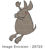 #29723 Clip Art Graphic of a Brave Dog Plugging His Nose While Jumping Into Water by DJArt