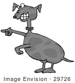 #29726 Clip Art Graphic of a Silly Gray Mutt Dog Pointing and Giggling While Humiliating Someone by DJArt