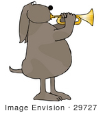 #29727 Clip Art Graphic Of A Talented Brown Dog Blowing On A Trumpet