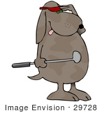 #29728 Clip Art Graphic Of A Brown Dog Shielding His Eyes And Wearing A Visor While Golfing
