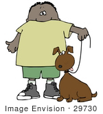 #29730 Clip Art Graphic Of A Proud Boy Walking His Dog On A Leash