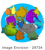 #29734 Clip Art Graphic Of 3d Fish Swimming Together