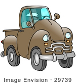 #29739 Clip Art Graphic Of A Brown Pickup Truck