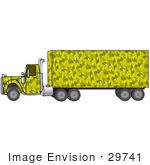 #29741 Clip Art Graphic Of A Yellow Camouflage Big Rig