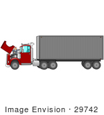 #29742 Clip Art Graphic Of A Mechanic Working On A Big Rig’S Engine