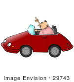 #29743 Clip Art Graphic Of A Man Driving A Convertible Car Flipping Someone Off In A Fit Of Road Rage