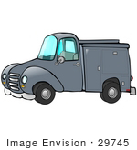 #29745 Clip Art Graphic Of A Blue Work Truck With Storage Compartments