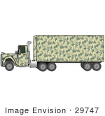 #29747 Clip Art Graphic Of A Green Camouflage Diesel Truck