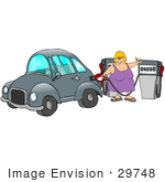 #29748 Clip Art Graphic Of A Lady At A Gas Station Filling Her Car’S Gasoline Tank