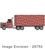 #29753 Clip Art Graphic Of A Pink Camouflage Semi Truck