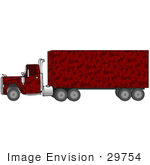 #29754 Clip Art Graphic Of A Red Camouflage Semi Truck