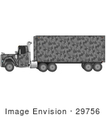 #29756 Clip Art Graphic Of A Gray Camo Big Rig Truck