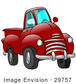 #29757 Clip Art Graphic Of A Red Pickup Truck With A Chrome Bumper