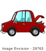 #29763 Clip Art Graphic Of A Red Compact Car With The Trunk Open