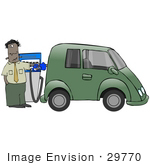 #29770 Clip Art Graphic Of A Stressed Man Going Broke While Filling The Gasoline Tank Of His Green Car At A Gas Station