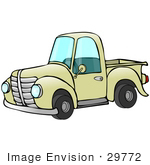 #29772 Clip Art Graphic Of An Old Fashioned Yellow Pickup Truck With A Short Bed