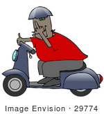 #29774 Clip Art Graphic Of A Man Passing By On A Blue Scooter And Flipping The Viewer Off In A Fit Of Road Rage