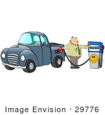 #29776 Clip Art Graphic Of A Frustrated Man Flipping Off The Smiley Face On A Pump At A Gas Station While Going Broke Over Filling The Gasoline Tank Of His Pickup Truck