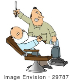 #29787 Clip Art Graphic Of A Friendly Barber Preparing To Shave A Relaxed Man Who Is Reclined In A Chair With Shaving Cream All Over His Face