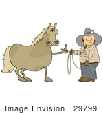 #29799 Clip Art Graphic Of A Fed Up Horse Flipping Off A Cowboy