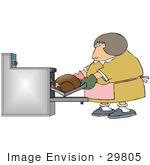 #29805 Clip Art Graphic Of A Woman Putting A Thanksgiving Turkey In The Oven