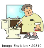 #29810 Clip Art Graphic Of A Grossed Out Maid Scrubbing A Dirty Toilet With A Brush