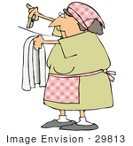 #29813 Clip Art Graphic Of A Woman Hanging Clothes Up To Dry On A Line