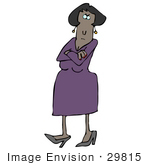#29815 Clip Art Graphic Of A Pissed Woman In A Purple Dress Crossing Her Arms And Tapping Her Foot