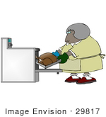 #29817 Clip Art Graphic Of A Lady Putting A Turkey In The Oven To Cook