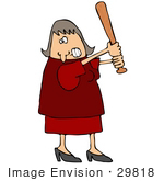 #29818 Clip Art Graphic Of A Pissed Woman Holding A Baseball Bat