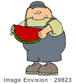 #29823 Clip Art Graphic Of A Boy Eating Watermelon