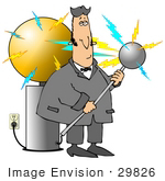 #29826 Clip Art Graphic Of Nicola Tesla Surrounded By Electricity While Inventing The Tesla Coil
