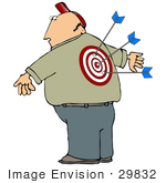 #29832 Clip Art Graphic Of A Man With Arrows Stuck In The Bullseye On His Back