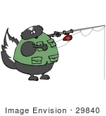 #29840 Clip Art Graphic Of A Skunk Fishing And Wearing A Vest