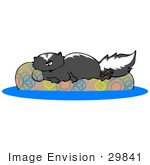 #29841 Clip Art Graphic Of A Lazy Skunk Lying On An Inner Tube In A Swimming Pool