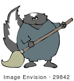 #29842 Clip Art Graphic Of A Janitor Skunk Using A Mop