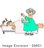 #29851 Clip Art Graphic Of A Nurse Trying To Get A Sick Male Patient To Take His Medicine